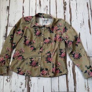 Ladies lightweight corduroy Floral Pearl snap button up Shirt